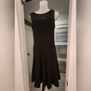Evan Picone Black Midi Dress with Sheer Accents